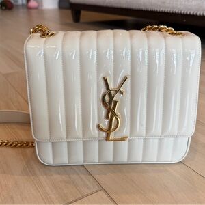 Yves Saint Laurent Vicky Cream Quilted Patent Leather Shoulder Bag